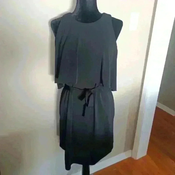 Anne Taylor Womens Black Draped Collar Shift Dress M - Picture 2 of 12